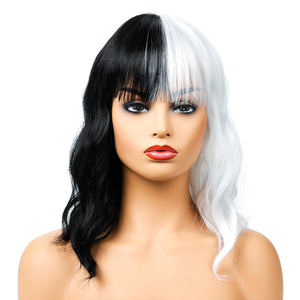 Women's Wig Personality Black and White Mid-Length Curly Hair Synthetic Wigs Wig