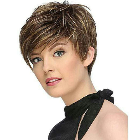 Women's Wig Female Realistic Natural Mixed Color Side Bangs Short Hair Synthetic Wigs