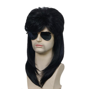 Men's Wig 70's 80's Men's Rock Party Long Curly Hair Role Halloween Play Head Cover