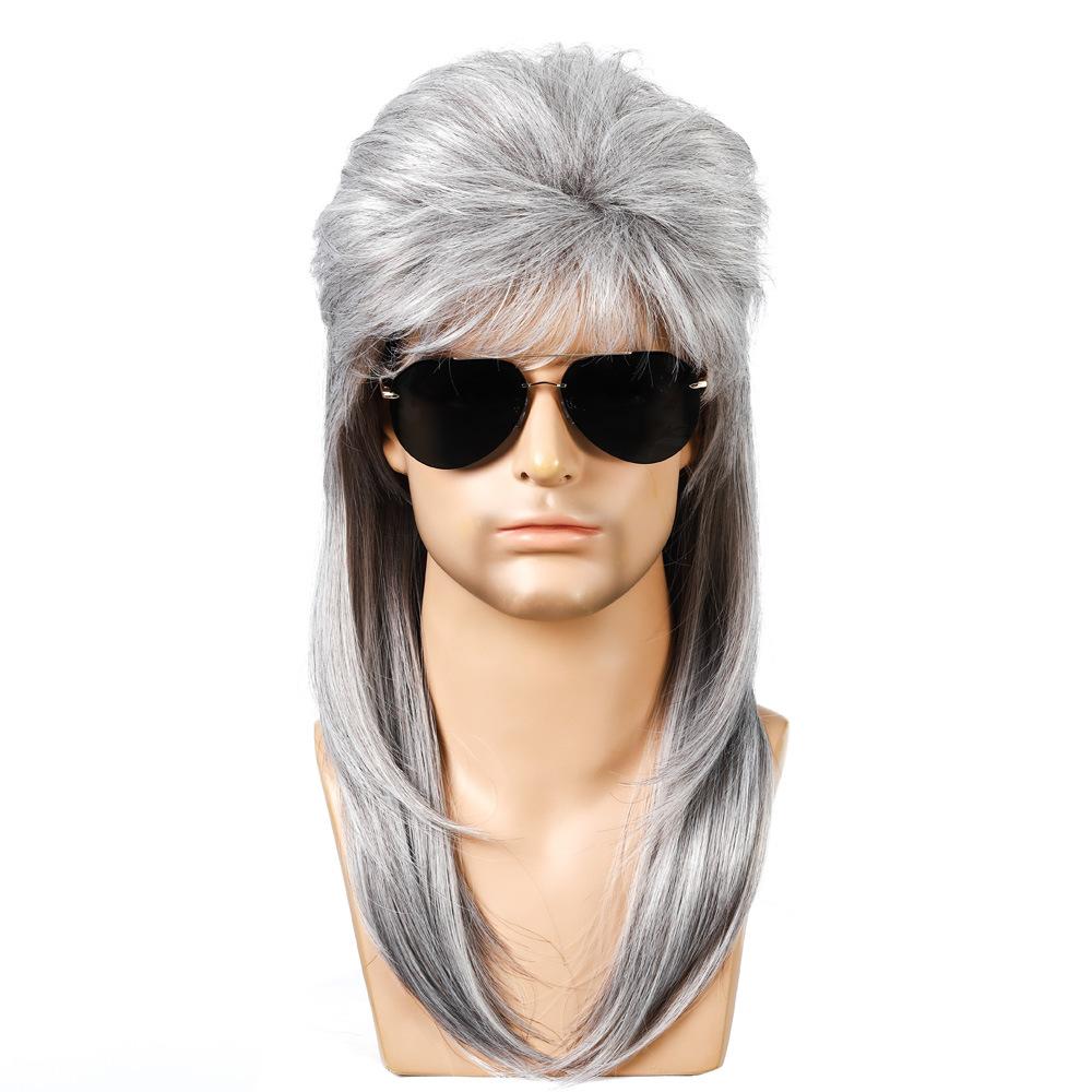 Men's Wig 70's 80's Men's Rock Party Long Curly Hair Role Halloween Play Head Cover