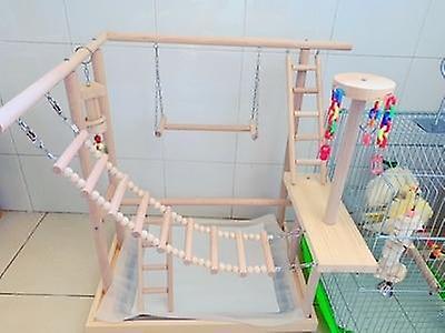 Bird Toys Wood Parrot Playground Bird Perch With Toys Bird Frame Stand Cage Bird Suspension Bridge|B