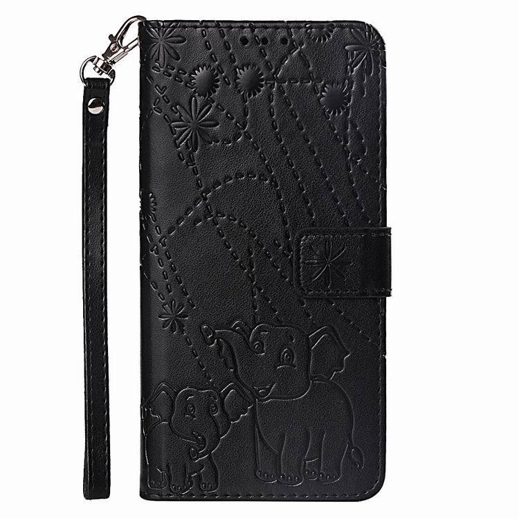 Folio leather case with elephant pattern for iPhone 5/5S/SE - Black