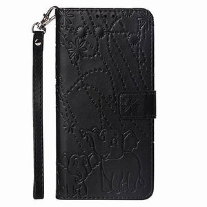 Folio leather case with elephant pattern for iPhone 5/5S/SE - Black
