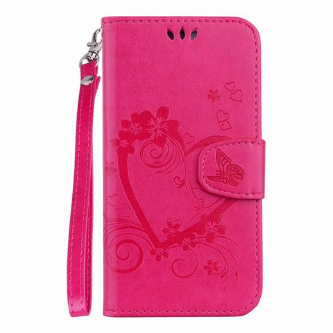 Amor pattern leather case with strap for Samsung Galaxy S6 - Dark pink