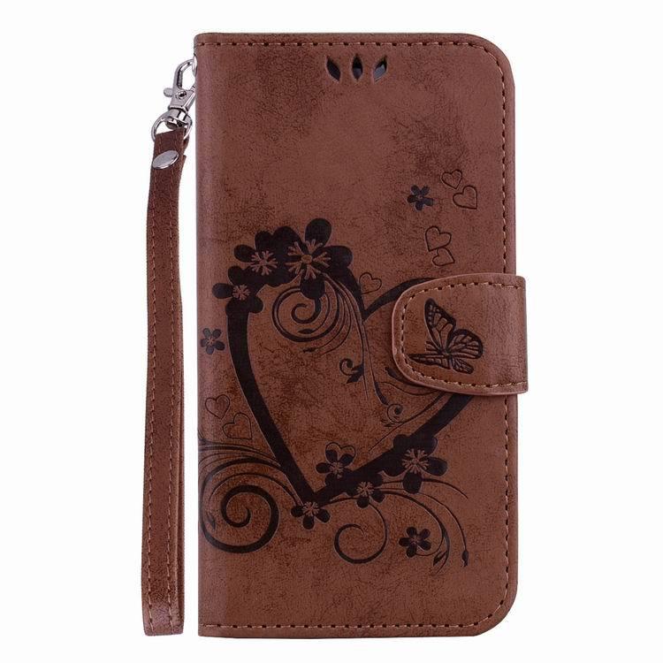 Amor pattern leather case with strap for Samsung Galaxy S7 Edge - Brown