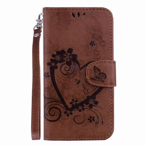 Amor pattern leather case with strap for Samsung Galaxy J510 - Brown