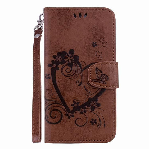 Amor pattern leather case with strap for Samsung Galaxy J2 Pro 2018 - Brown