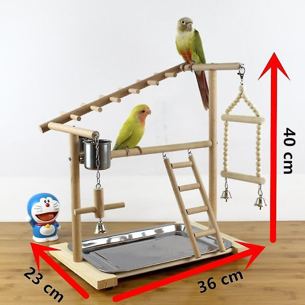 Bird Toys Wooden Bird Perch Stand With Feeder Cups Playground Exercise Gym Playstand Ladder|Bird Per