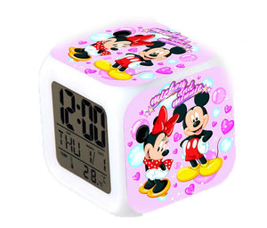 New Digital Thermometer Glowing Cube Alarm Clock Color Changing Led Mickey Minnie ES1454ES1454