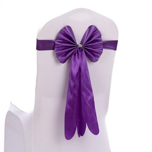 New 30pcs Satin Chair Sashes Bow Tie For Wedding Banquet Chair Tie Hotel Decor Purple ES3138ES3138