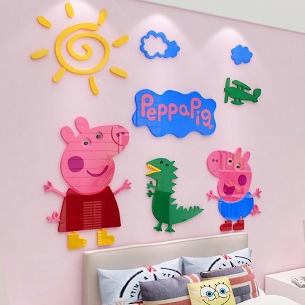 New Mirror Wall Decal Posters Peppa Pig Mural Home Décor Kids Room 3d Acrylic Wall Stickers ES4848ES4848