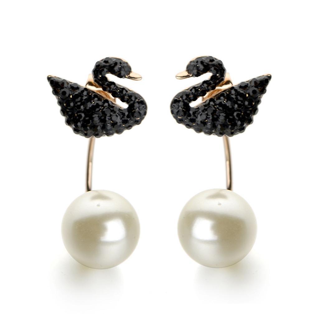 Beautiful elegant Earringss Diamond Embedded Austrian Crystal Black Swan Pearl For Ball ES5614