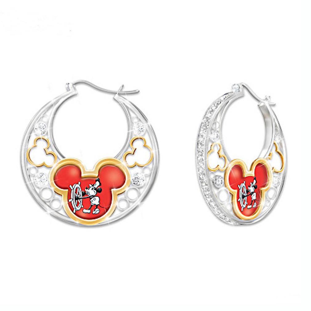 Beautiful elegant Earringss Mickey Mouse Hollow Two Colored Zircon Ear Studs For Birthday Gift ES5785