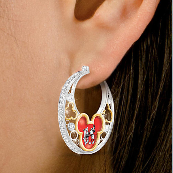 Beautiful elegant Earringss Mickey Mouse Hollow Two Colored Zircon Ear Studs For Birthday Gift ES5785