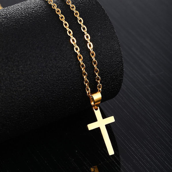 New Women Necklace Small Cross Golden Stainless Steel Gold Pendant For Daily Use ES8206