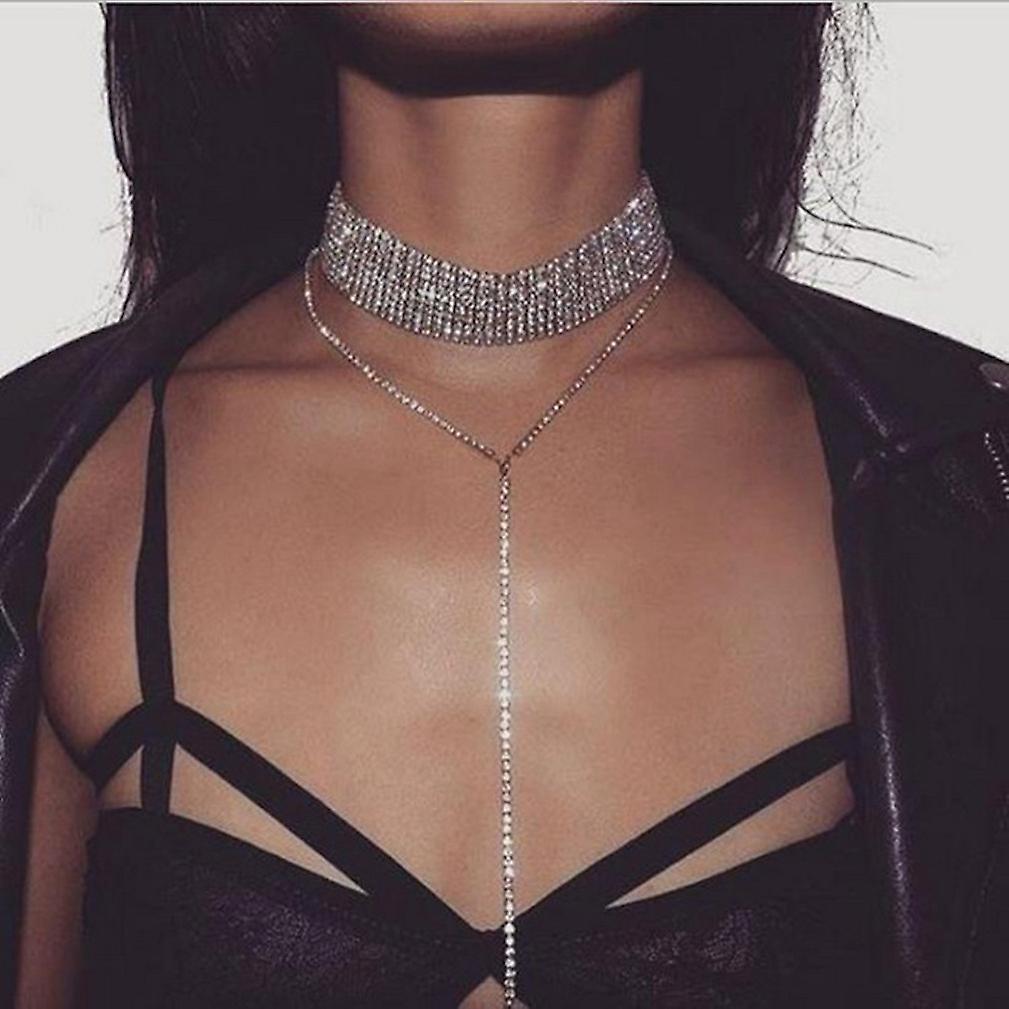 New Long Women Necklace Choker Beam Alloy Full Diamond Pendant For Ceremony ES8471ES8471