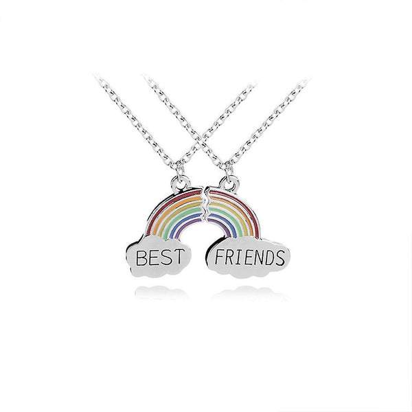 New Women Necklace Rainbow Best Friends Two Flaps Stitching Pendant For Wedding ES8443