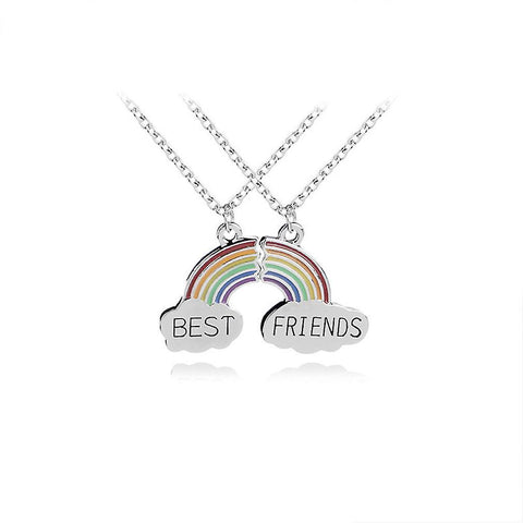 New Women Necklace Rainbow Best Friends Two Flaps Stitching Pendant For Wedding ES8443