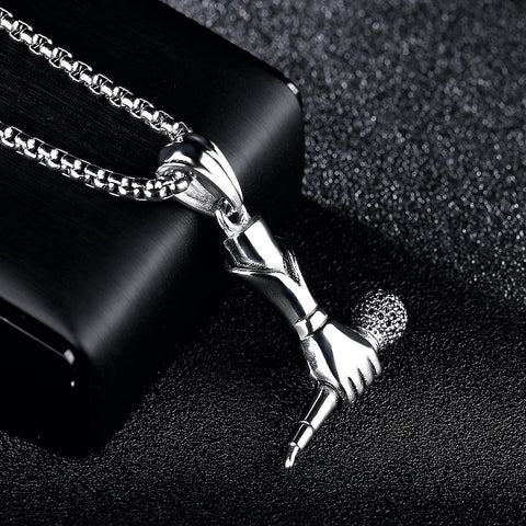 New Pendant Men Women Rock Singer Grasped Microphone Titanium Steel Women Necklace For Party ES8566