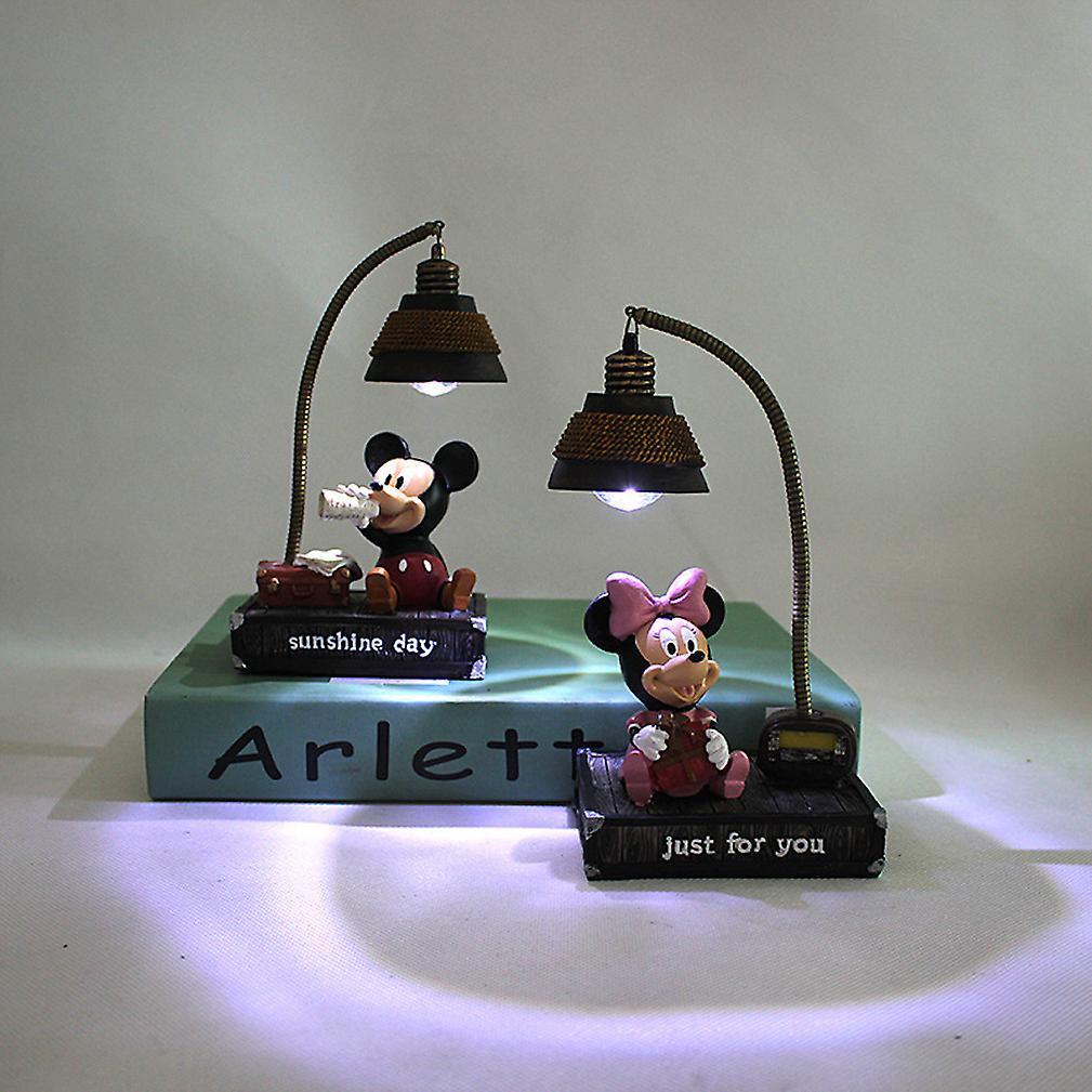 New 2pcs Mickey Minnie Small Night Light Lamp Resin Home Ornaments ES9001ES9001