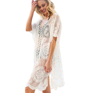 New Lace Women Kaftan Beachwear Embroidery Suncreen Bikini Cover Up ES10908