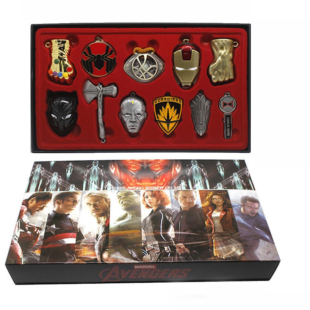 New 11pcs Avengers Batman Iron Man Collection Pendant Necklace Keychain Set ES12020