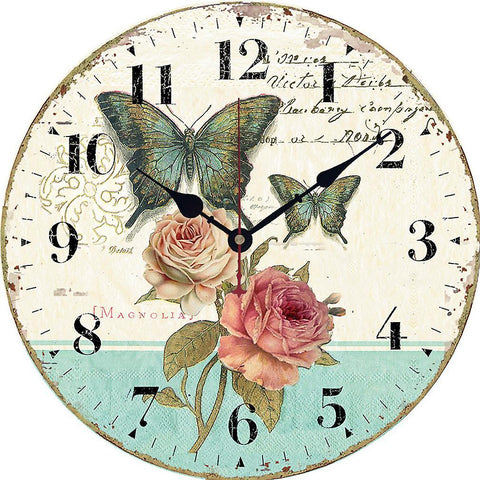 New Wooden Wall Clock 30cm Retro Butterfly ES13093