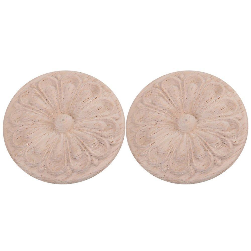 2pcs Unpainted Wood Carved Furniture Corner Onlay Frame Decor 6cm DiaWS702