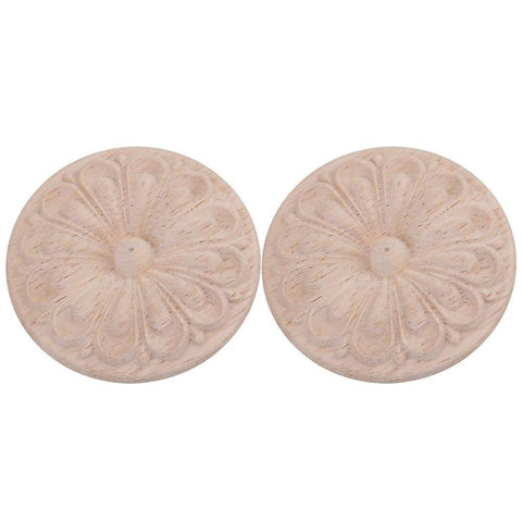 2pcs Unpainted Wood Carved Furniture Corner Onlay Frame Decor 6cm DiaWS702