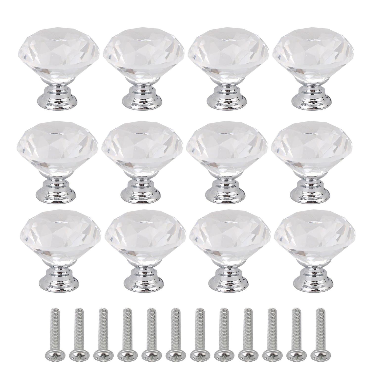 12pcs Drawer Knob Crystal Glass Diamond Cabinet Dresser Pull with ScrewWS842