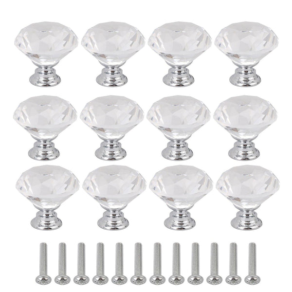 12pcs Drawer Knob Crystal Glass Diamond Cabinet Dresser Pull with ScrewWS842