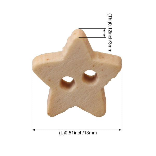 100x Five-pointed Star Shape Wooden Buttons Sewing Buckles w/ 2 HolesWS1058