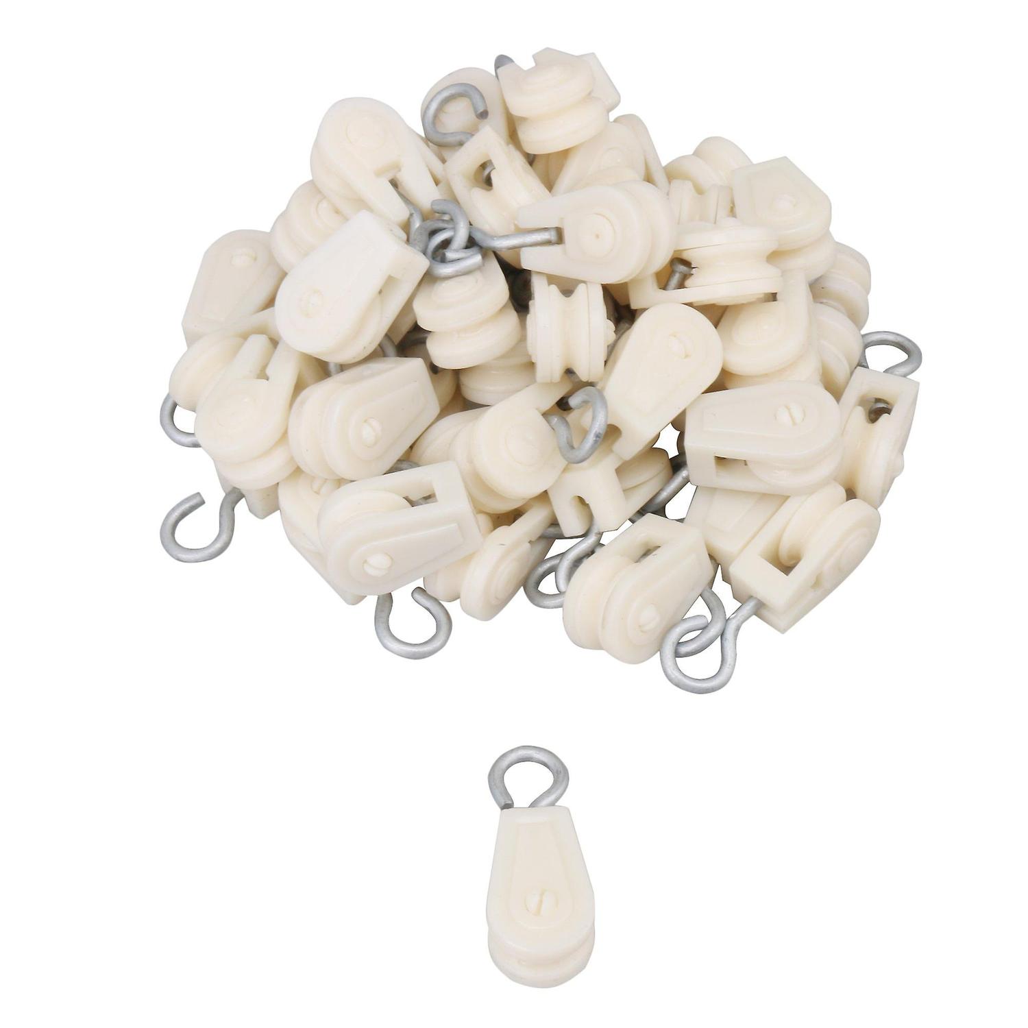 50pcs White & Silver 6x2.2cm Single Wheel Pulley Block Swivel PulleyWS1302