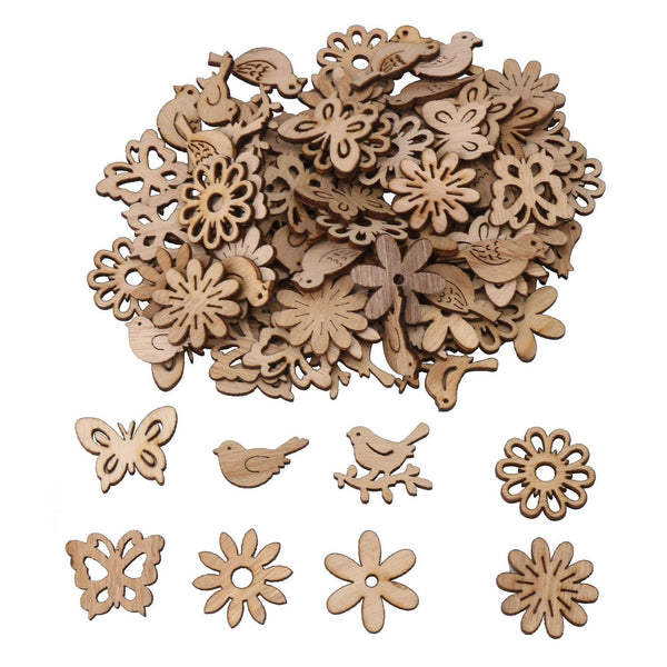 100pcs Wood Bird Flower Embellishments for DIY Making SuppliesWS1292