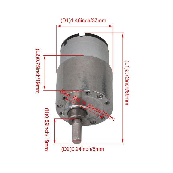 For DC 12V 960RPM Gear Motor JGB37-520 Output Shaft 19mm Diameter Gearbox WS1338