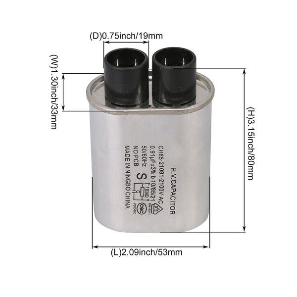 For 3/16 inch Terminal Microwave Oven HV Capacitor 0.91UF replacement for GE WS1967