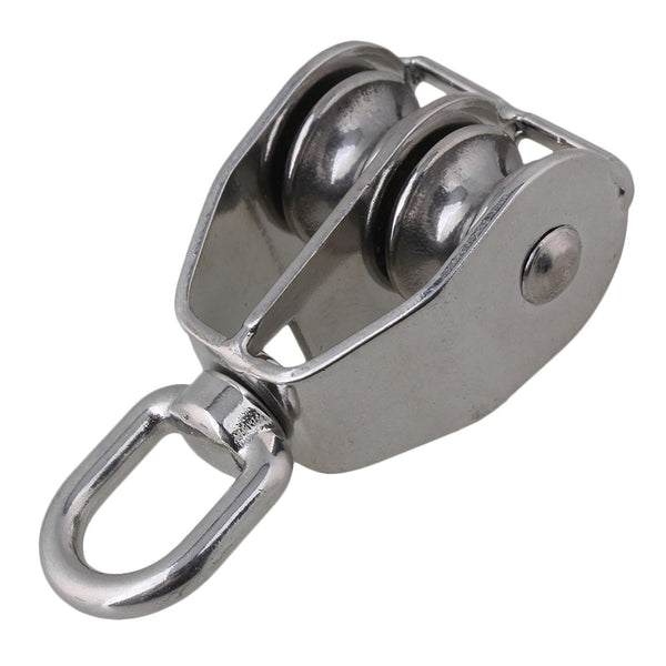 For 2pcs M25 Silver Stainless Steel 304 Wire Rope Crane Pulley Block WS1970