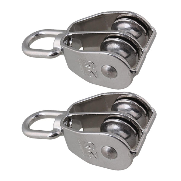 For 2pcs M25 Silver Stainless Steel 304 Wire Rope Crane Pulley Block WS1970