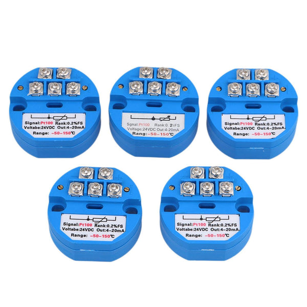 -50-150 Degree DC24V 4-20mA PT100 Temperature Transmitter Sensor Pack of 5WS2001