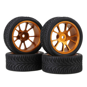 4pcs Gold 10-Spoke Aluminum Wheel Rims with 4pcs Black Leave Rubber Tyres for RC1:10WS2040