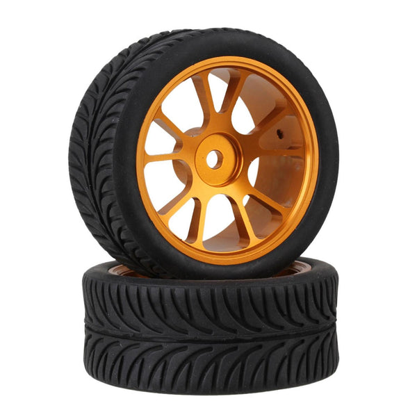 4pcs Gold 10-Spoke Aluminum Wheel Rims with 4pcs Black Leave Rubber Tyres for RC1:10WS2040