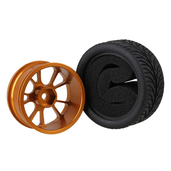 4pcs Gold 10-Spoke Aluminum Wheel Rims with 4pcs Black Leave Rubber Tyres for RC1:10WS2040