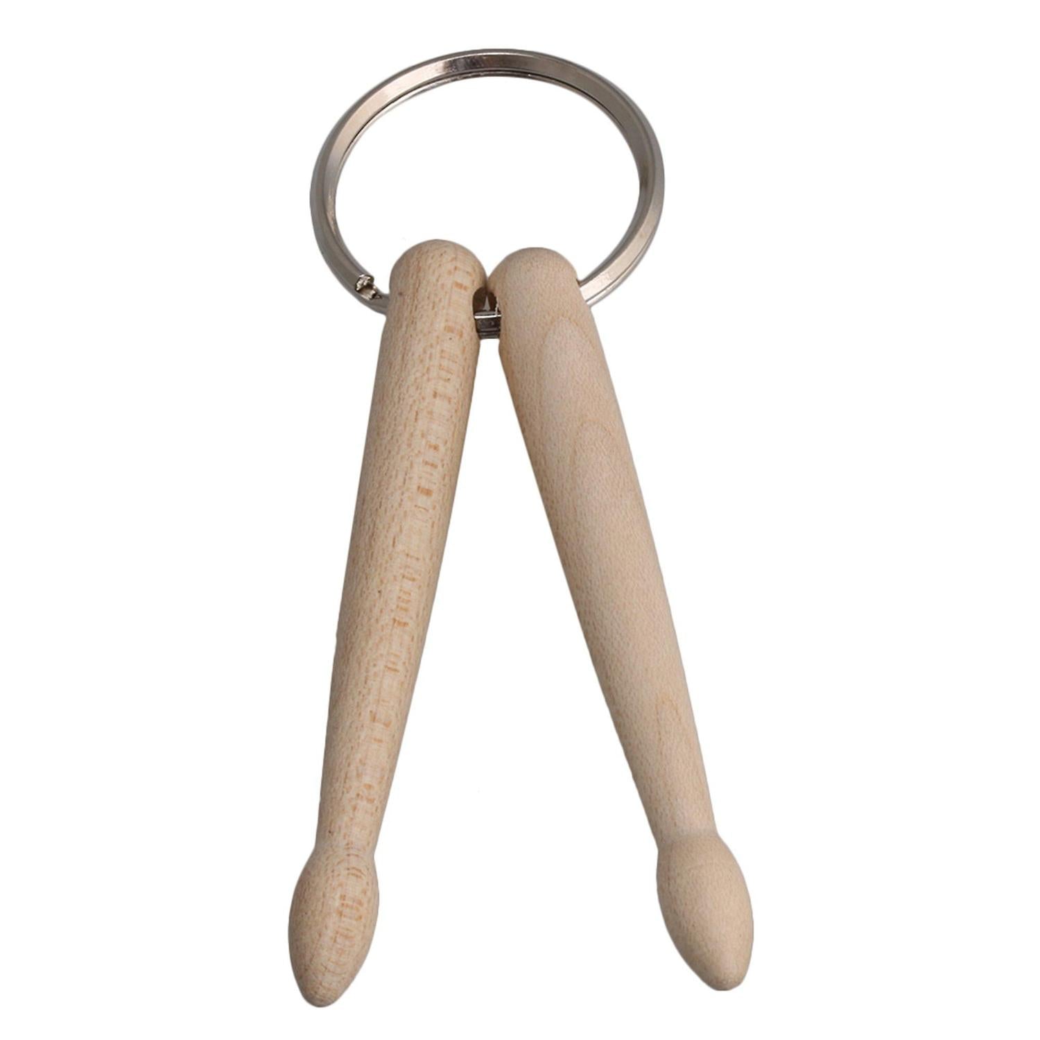 9x3.5cm Mini Natural Wood Drumsticks Key Ring Chain Creative Diy CraftWS2310