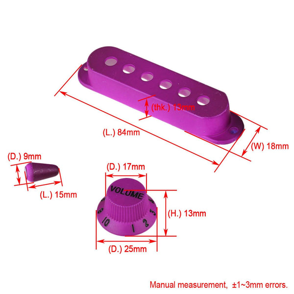 For 3pcs Plastic Electric Guitar Purple Pickup Cover and Black Numbers 1V2T Knobs WS2417