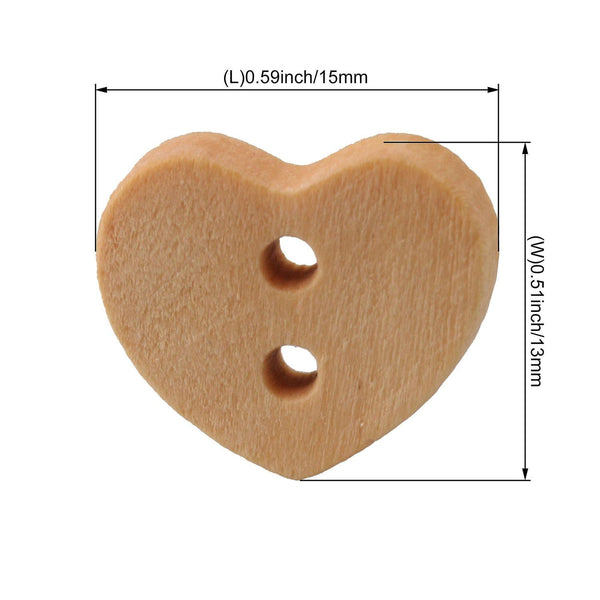 100pcs 13x15mm Wooden Heart Shape DIY Sewing Buttons with 2 HolesWS2992