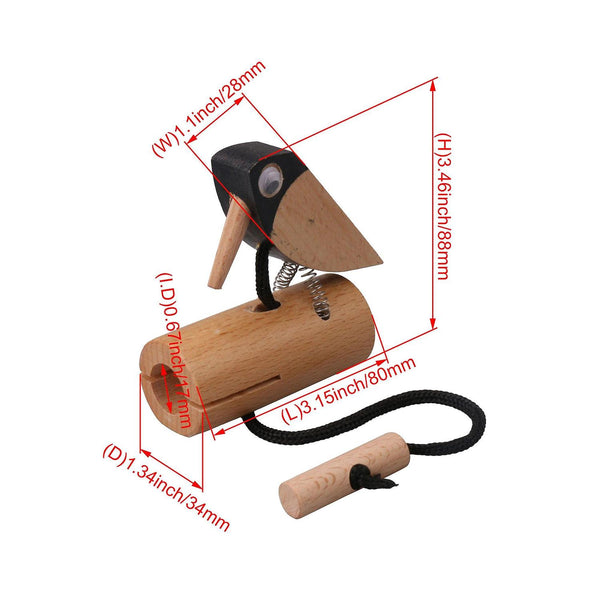 For 3.15x1.18x3.35Inch Solid Real Wood Pull Rope Woodpecker Tone Block for Kids WS3196