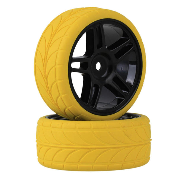 For RC 1:10 Yellow Arrow Rubber Tyre & Black Pentagram Wheel Rim Pack of 4 WS3624