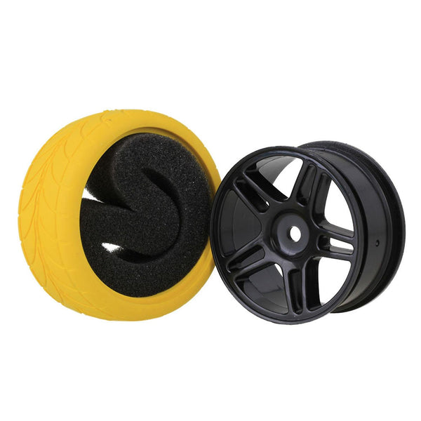 For RC 1:10 Yellow Arrow Rubber Tyre & Black Pentagram Wheel Rim Pack of 4 WS3624