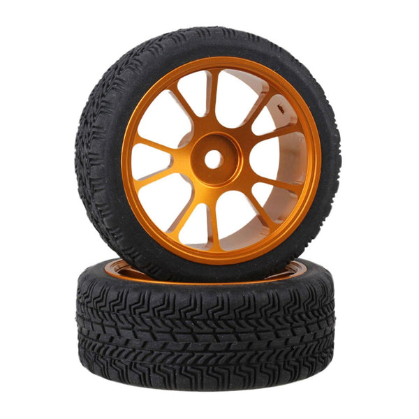 4pcs RC1:10 On-Road Car High Grip Rubber Tyre & Gold Alloy 10-Spoke Wheel RimsWS3838