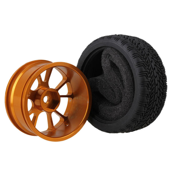 4pcs RC1:10 On-Road Car High Grip Rubber Tyre & Gold Alloy 10-Spoke Wheel RimsWS3838